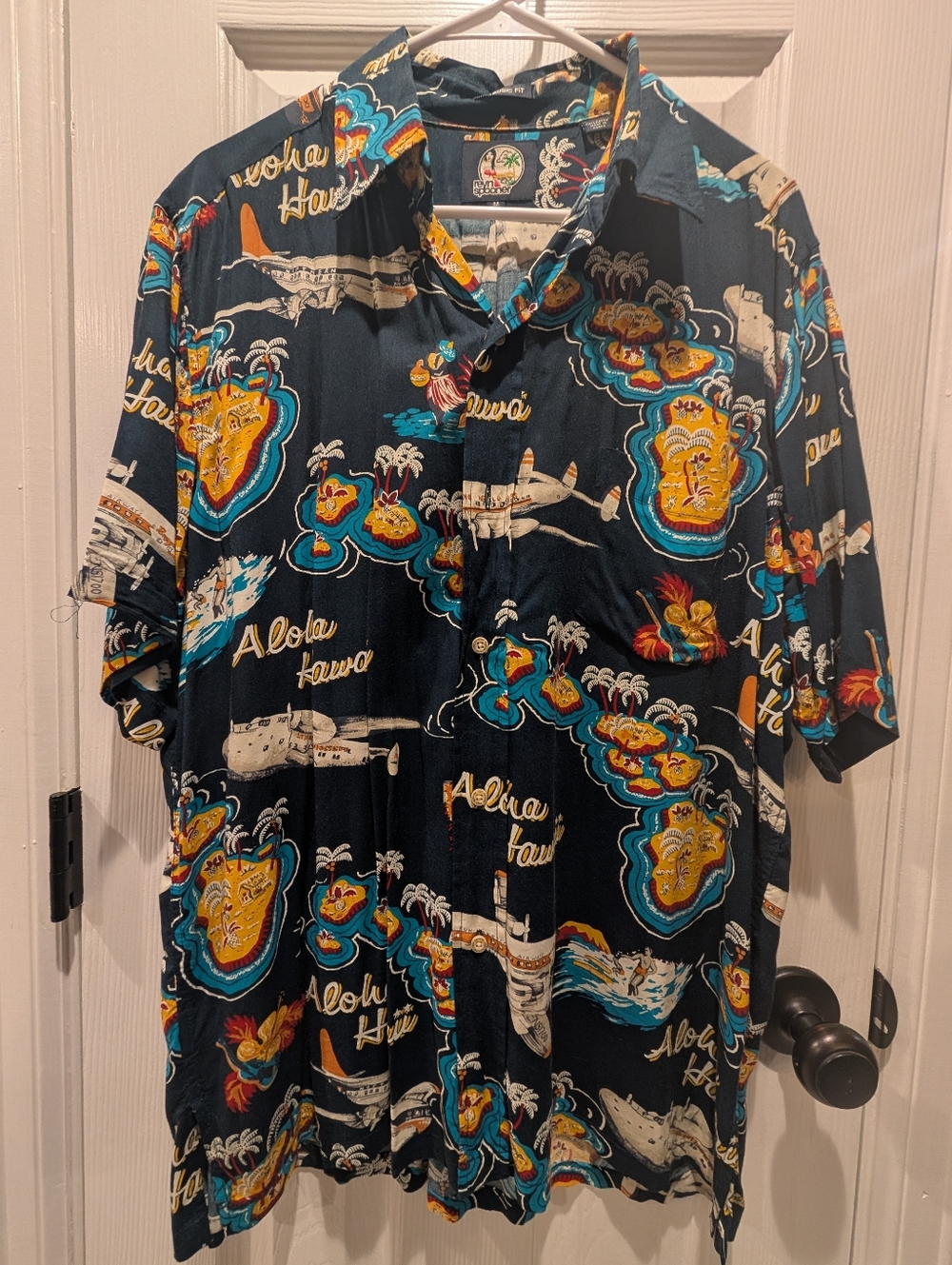 Reyn Spooner Aloha Print Hawaiian Shirt - Black with Teal & Yellow